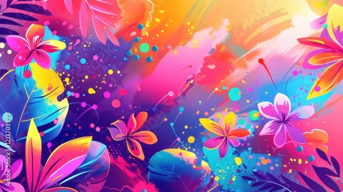 Colorful Abstract Holi Background Illustration with Vibrant Flowers
