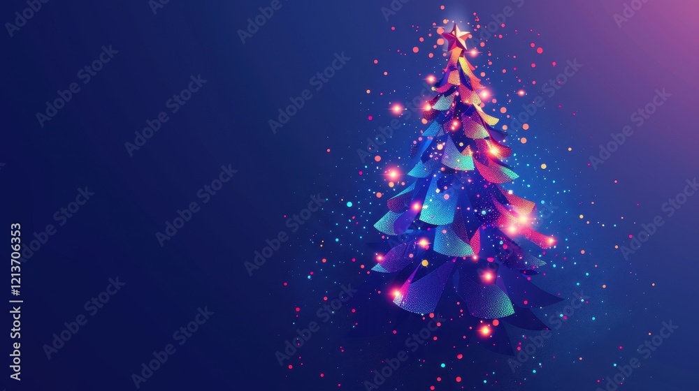 Festive Abstract Christmas Tree Illustration with Colorful Lights