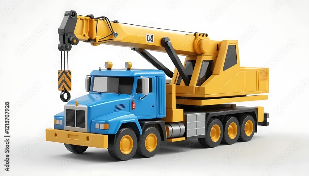 Blue and Yellow Toy Crane Truck Model 3d Render Blue and Yellow Toy Crane Truck Model 3d Render
