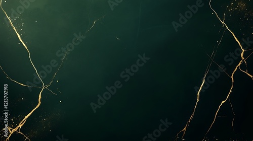 Abstract Dark Green Background With Gold Veins