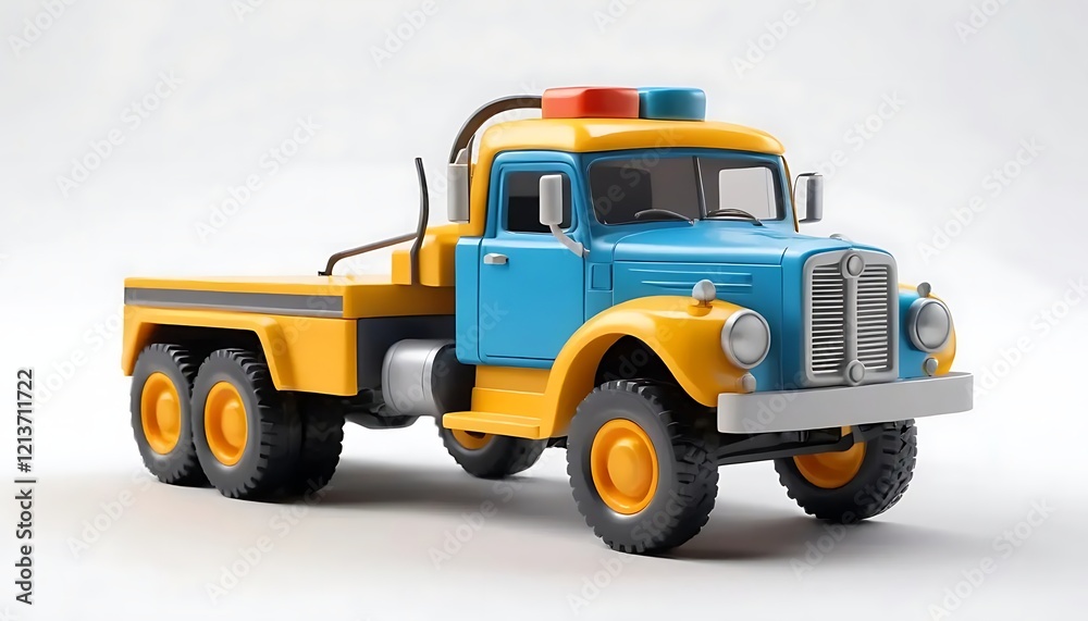 Fototapeta premium Vintage Toy Truck 3d Render Blue Yellow
