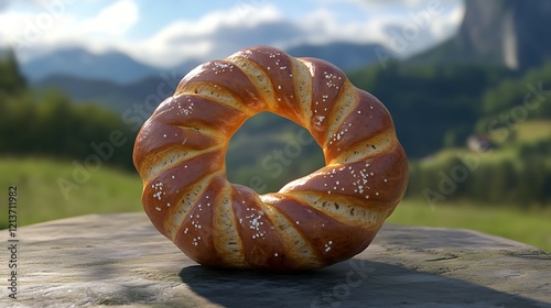 Sweet buns sprinkled with sesame seeds on a forest background photo