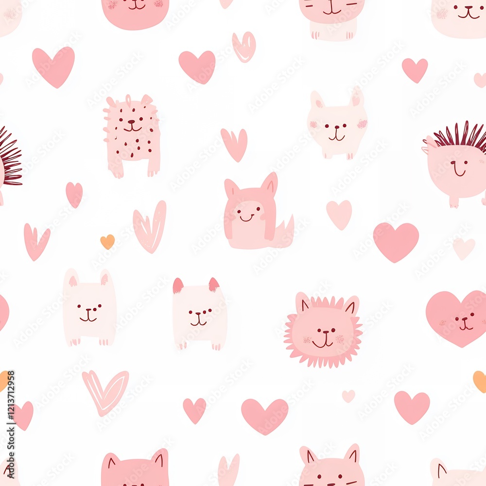 Cute Animal Patterns with Hearts in Soft Pastel Colors for Kids Cute Animal Patterns with Hearts in Soft Pastel Colors for Kids