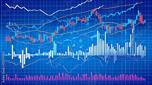 Complex financial chart showing various market indicators.