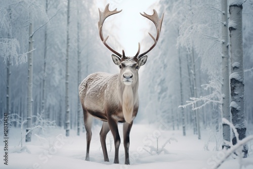 Wallpaper Mural Elegant reindeer standing in snowy forest during winter season Torontodigital.ca