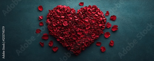 Valentine's intimacy red heart with rose petals abstract design