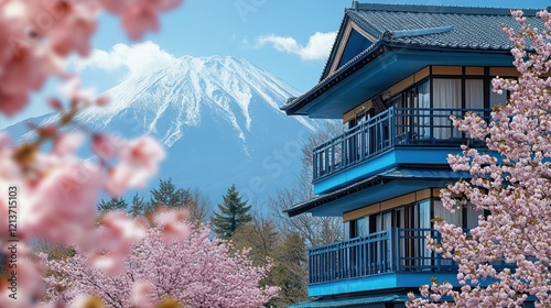 Fuji mountain view from cherry blossom hotel