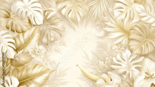 Golden Tropical Leaves & Flowers