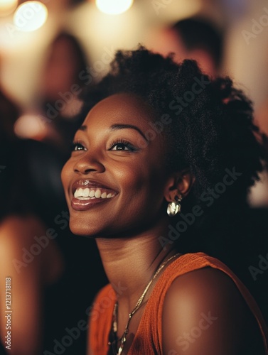 Woman looks up at sky photo