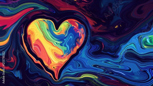 Colorful Pulsating Heart Abstract Illustration with Vivid Swirls
