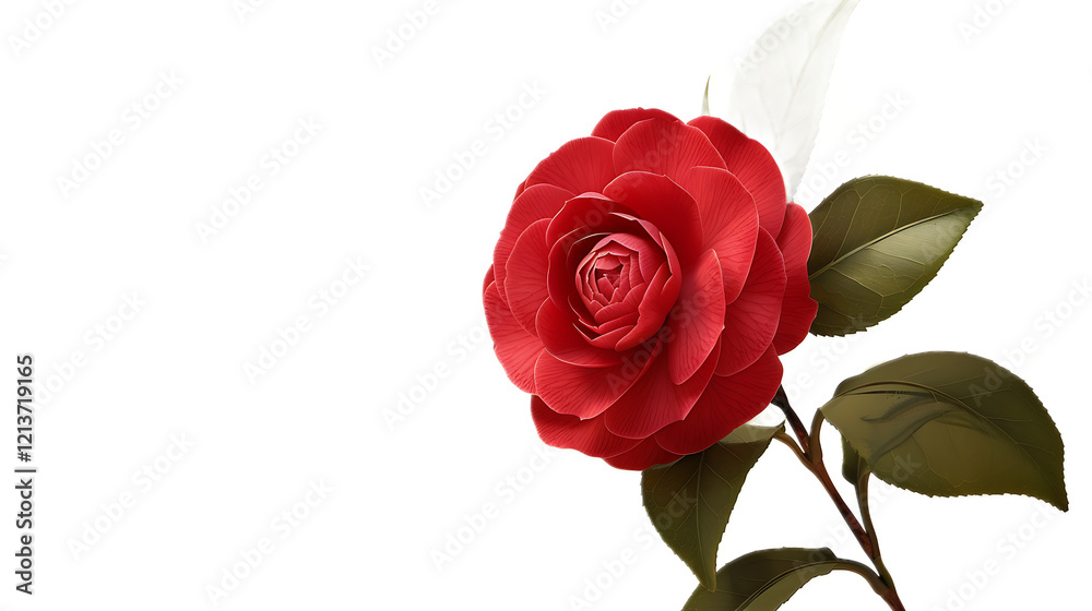 Fototapeta premium A deep red camellia flower against a transparent background.
