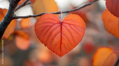 Heartleaf Tree Branch with Autumn Foliage in Romantic Colors photo