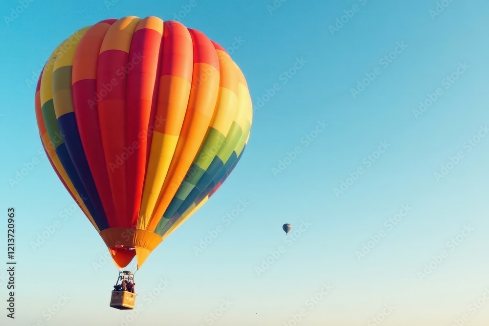 Fototapeta premium Vibrant hot air balloon floats against clear sky, freedom, serene