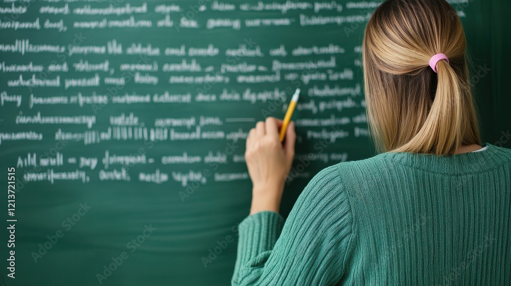 A student writes notes on a chalkboard during a class, demonstrating active learning and engagement in an educational environment. A student writes notes on a chalkboard during a class, demonstrating active learning and engagement in an educational environment.