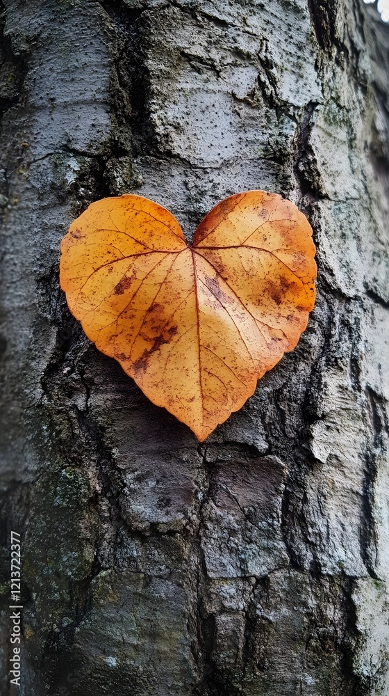 Heartwarming Nature Autumn Leaf Forming a Heart on Tree Bark Heartwarming Nature Autumn Leaf Forming a Heart on Tree Bark