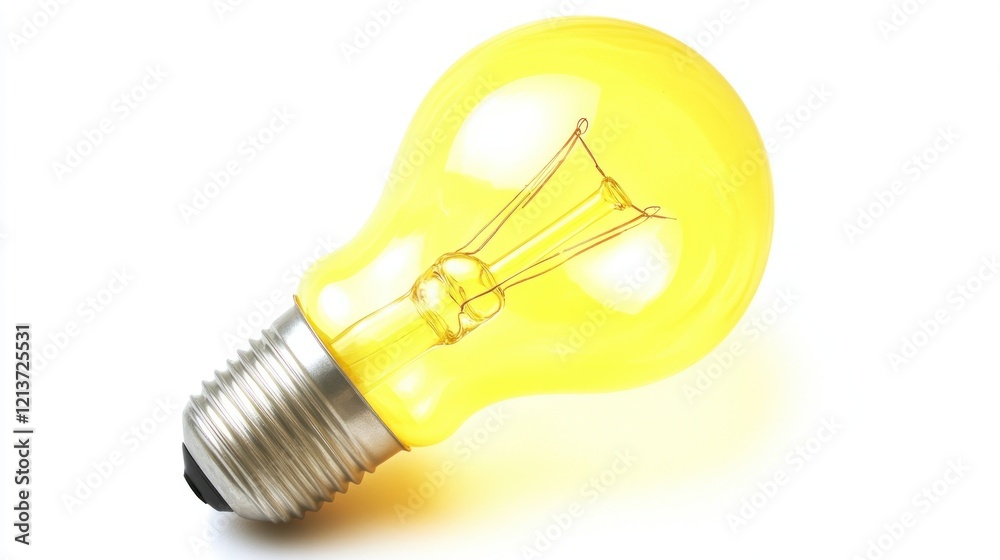 Glowing yellow lightbulb on white background, idea concept Glowing yellow lightbulb on white background, idea concept