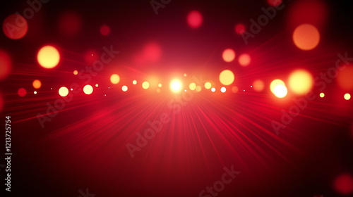 Abstract glowing lights and rays, red and gold hues, vibrant energy background with copy space