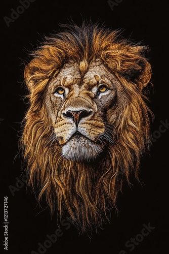 Lion Face Close Up Black Background