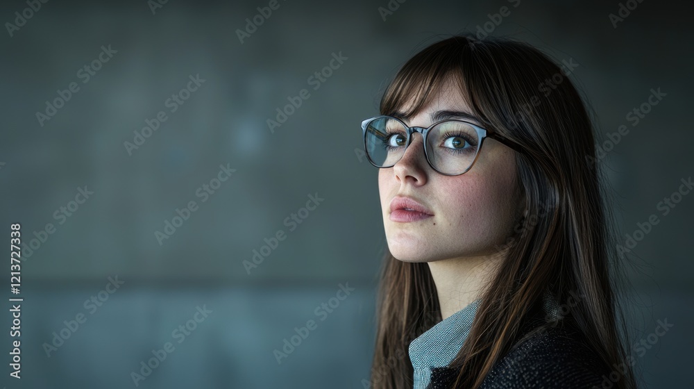 A woman with glasses is looking at the camera. Generative AI A woman with glasses is looking at the camera. Generative AI