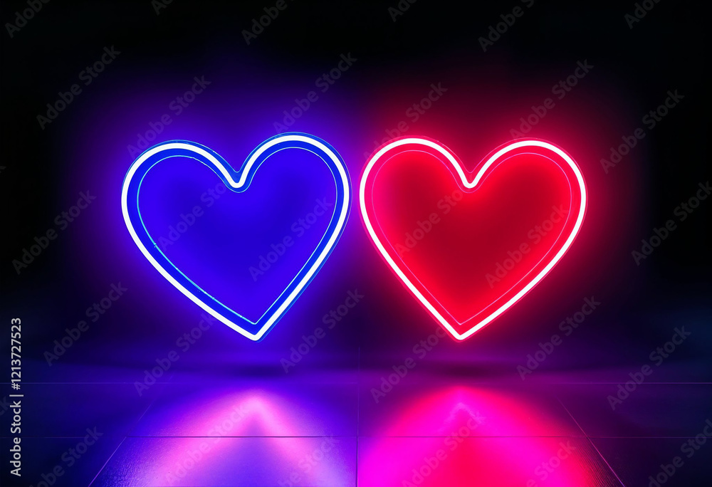Neon Harmony A Dual Heartbeat in Red and Blue Glow Neon Harmony A Dual Heartbeat in Red and Blue Glow