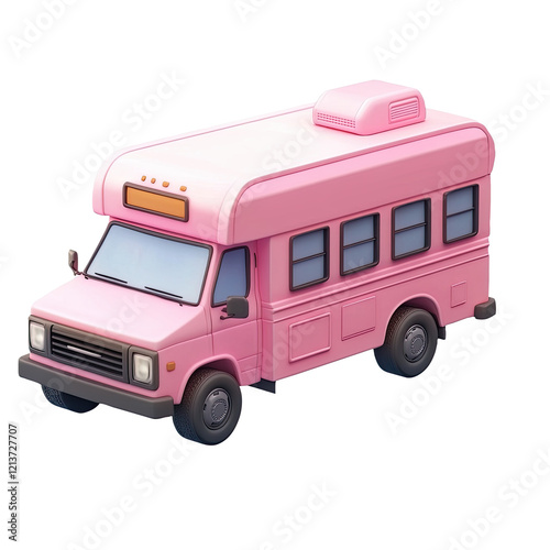 Pink bus, 3D render, white background, travel