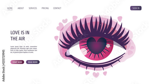 Web page design with love eye. Romantic, magic love, 14 February, esoteric concept. Vector illustrations for banner, website, .web page.
