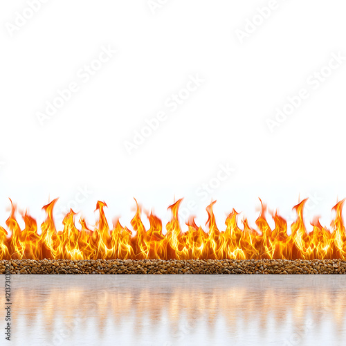 Flames erupting from ground urban area fire imagery dramatic scene close-up element of danger photo