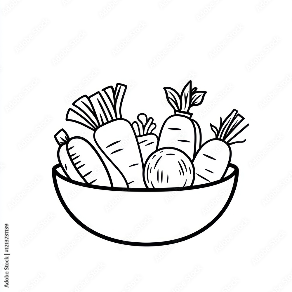 Hand drawn carrots in bowl, healthy eating, food illustration, possible use as food poster Hand drawn carrots in bowl, healthy eating, food illustration, possible use as food poster