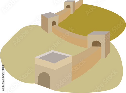 Illustration of a Historic Fortress Landscape the great wall