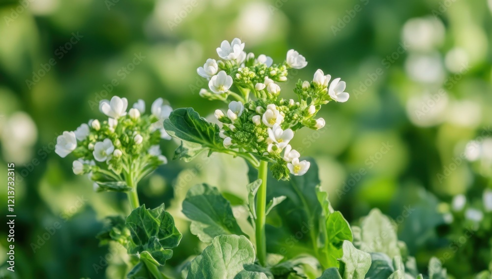 Serene White Flowers in a Lush Green Field Serene White Flowers in a Lush Green Field