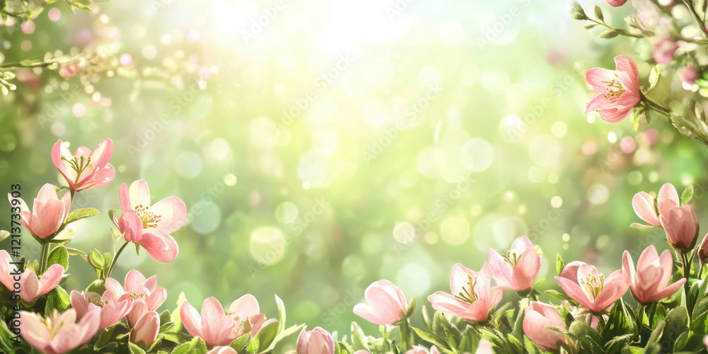 beautiful floral background featuring pink flowers and soft bokeh lights, perfect for spring themes and celebrations. vibrant colors and gentle light create serene atmosphere beautiful floral background featuring pink flowers and soft bokeh lights, perfect for spring themes and celebrations. vibrant colors and gentle light create serene atmosphere