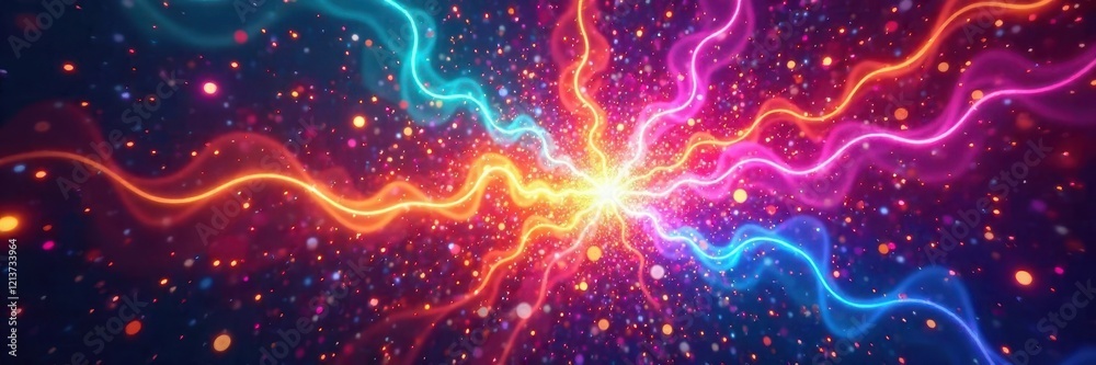 Fototapeta premium Rainbow explosion, dynamic fluorescent light painting , psychedelic, graphic