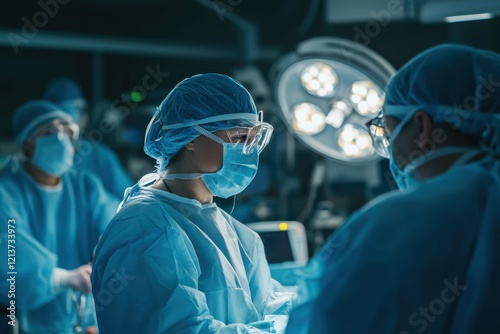Surgeons collaborate in a modern operating room during a complex medical procedure
