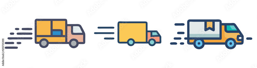 Illustrated Delivery Trucks Icon Set for Shipping and Courier Services Illustrated Delivery Trucks Icon Set for Shipping and Courier Services