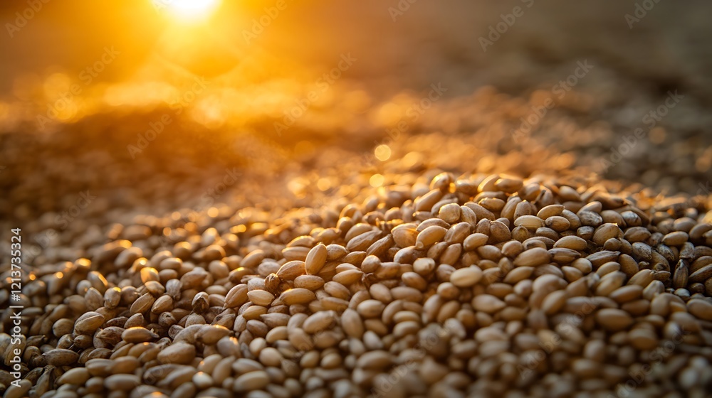 Obraz premium Grain seeds resting in the earth with the sun glowing in the background