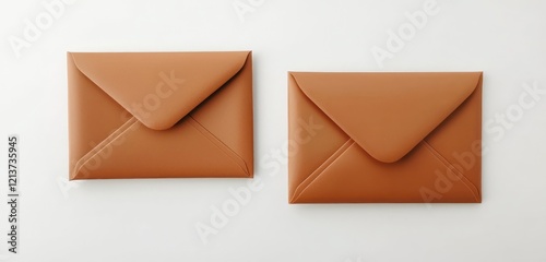 Flat lay of two caramel envelopes, one front-facing and one showing the flap.