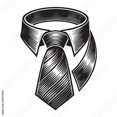 Tie Silhouette Vector Illustration, Solid White Background.