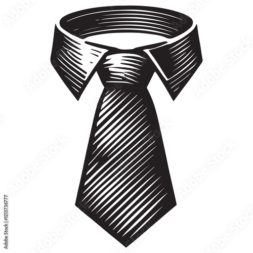 Tie Silhouette Vector Illustration, Solid White Background.
