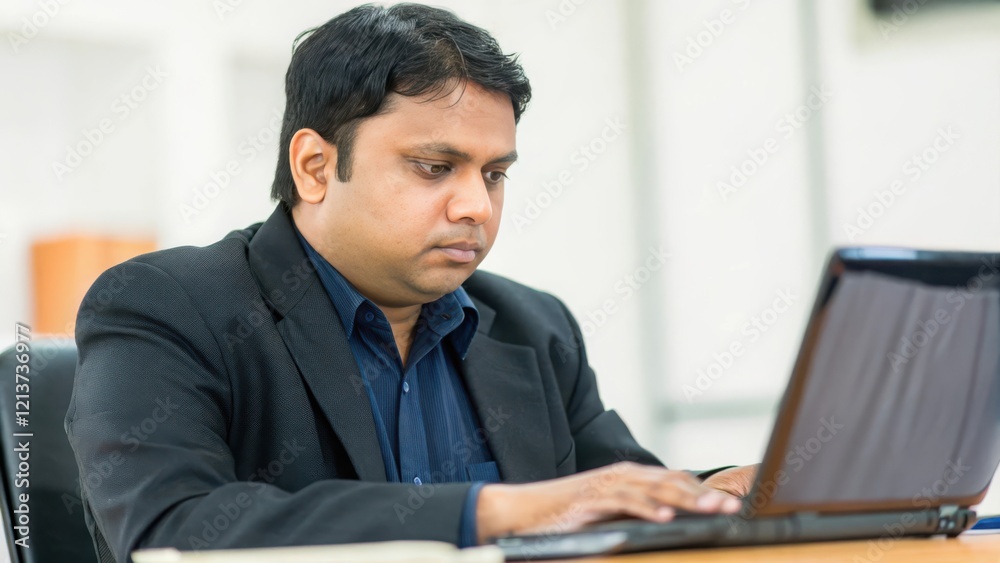 Indian HR Working on Laptop - A focused Indian HR professional working on recruitment tasks on a laptop.
Indian HR Working on Laptop - A focused Indian HR professional working on recruitment tasks on a laptop.