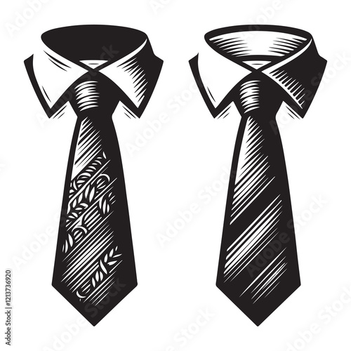 Tie Silhouette Vector Illustration, Solid White Background.