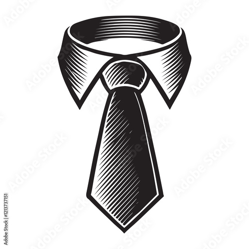 Tie Silhouette Vector Illustration, Solid White Background.