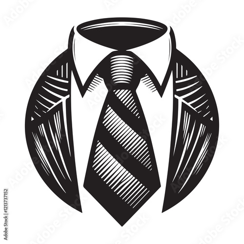 Tie Silhouette Vector Illustration, Solid White Background.