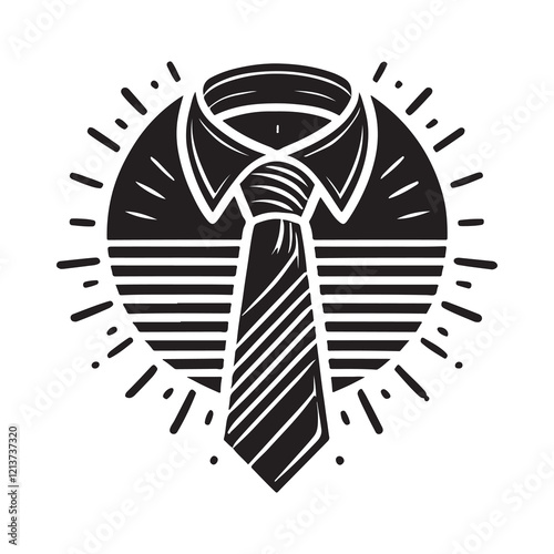 Tie Silhouette Vector Illustration, Solid White Background.