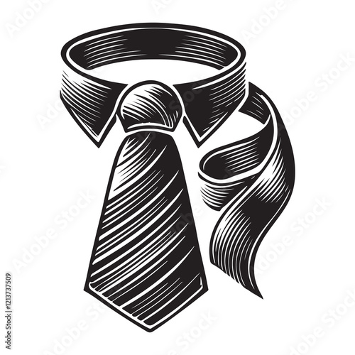 Tie Silhouette Vector Illustration, Solid White Background.