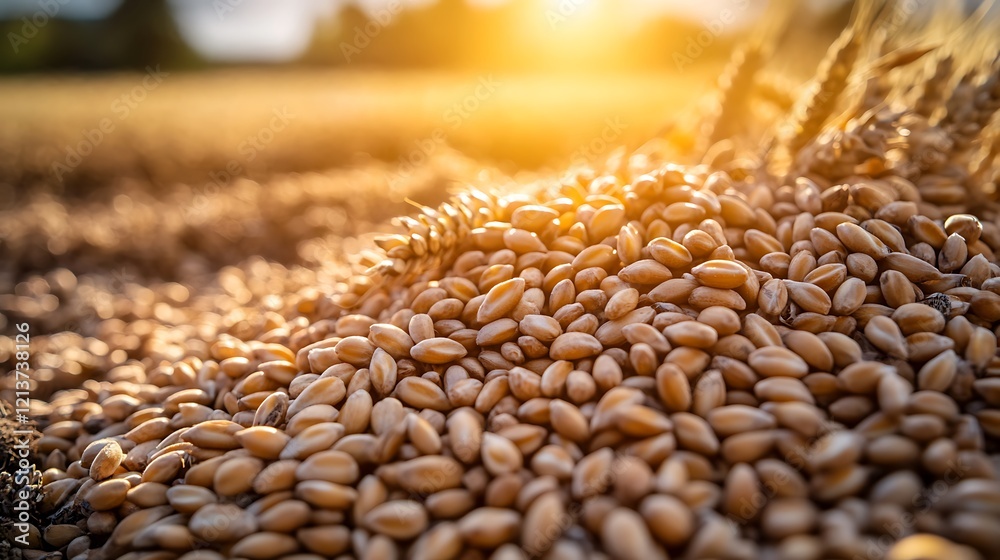 Obraz premium A close-up of grain seeds nestled deep within the earth, bathed in sunlight