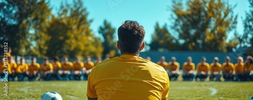 encouragement flat design front view coach inspiring a sports team water color Split-complementary color scheme