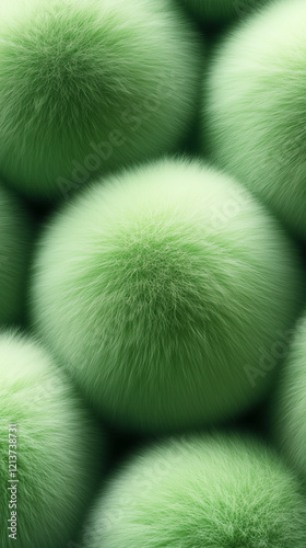 Elegant green background with silky fur balls, stylish wallpaper design with green theme