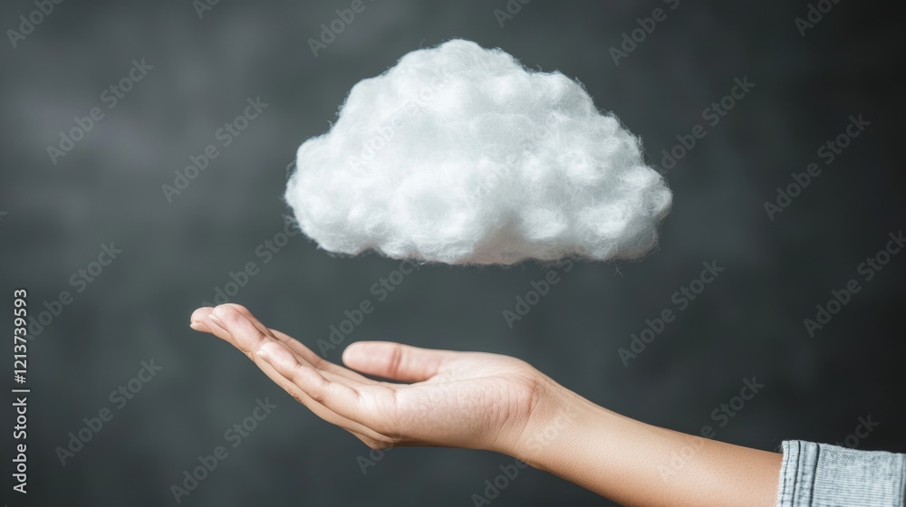 Cloud computing data storage hand holding cloud over dark background technology concept creative viewpoint Cloud computing data storage hand holding cloud over dark background technology concept creative viewpoint