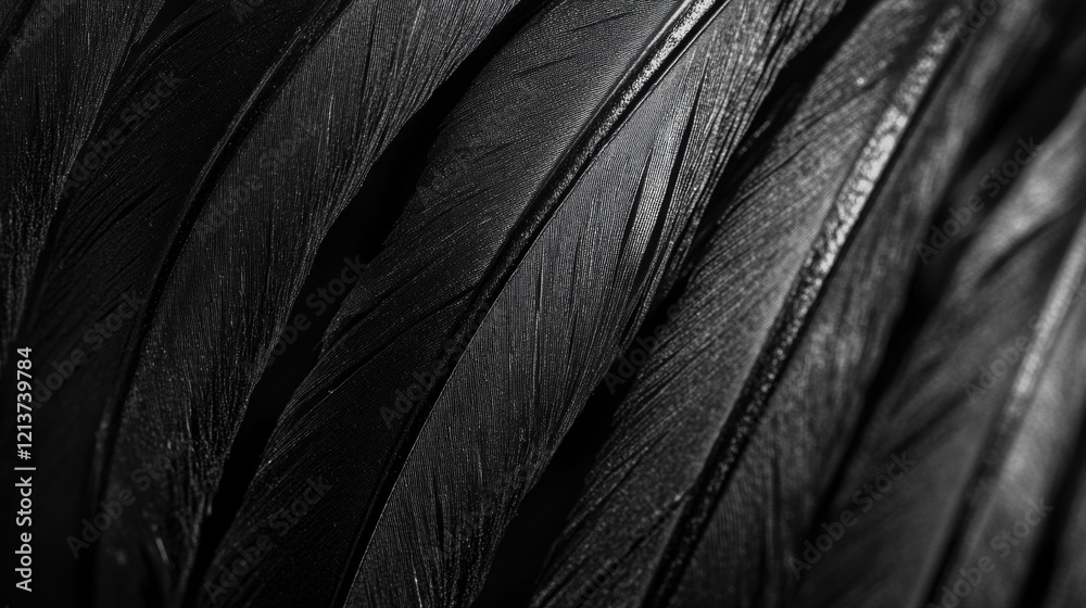 Fototapeta premium Elegant Black Feather Close-Up, highlighting intricate textures and fine details, creating a stunning visual impact with high contrast.