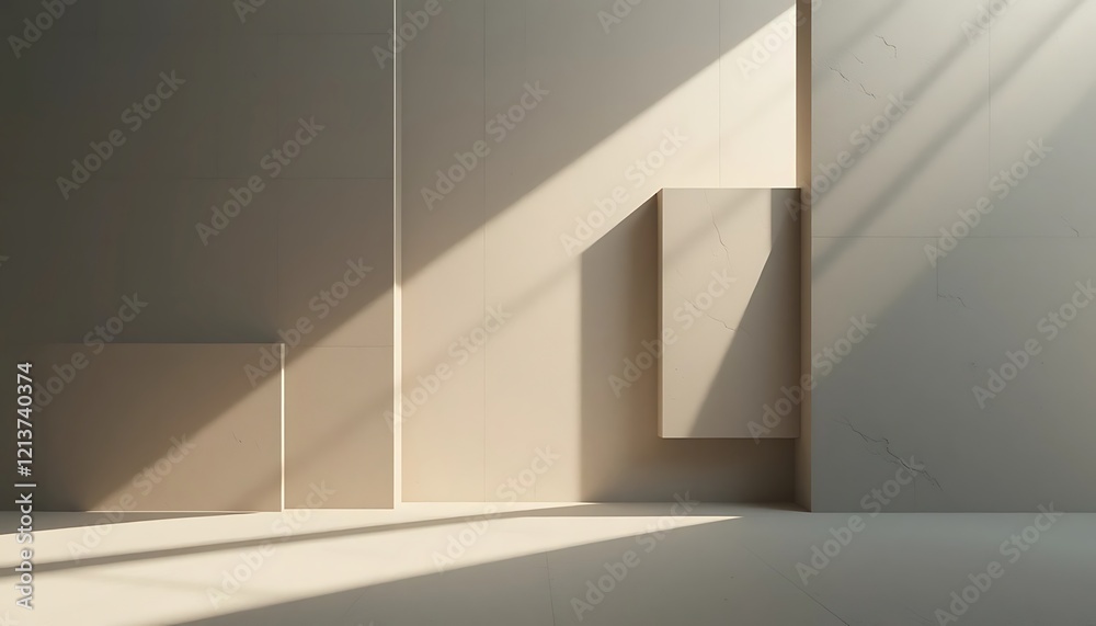 Fototapeta premium Minimalist Beige Room With Sunlight And Shadows